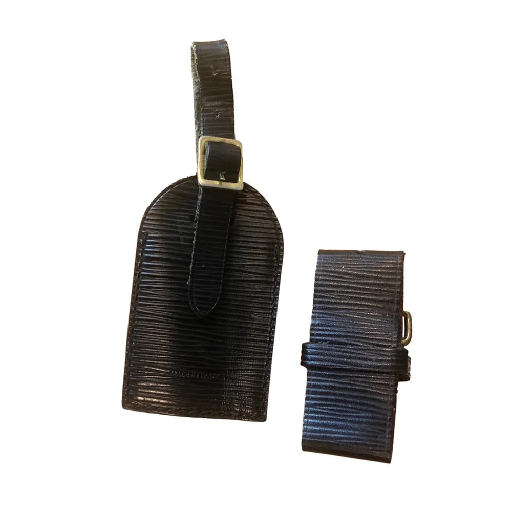 Louis Vuitton Black Epi Leather Luggage Tag and Poignet Set
